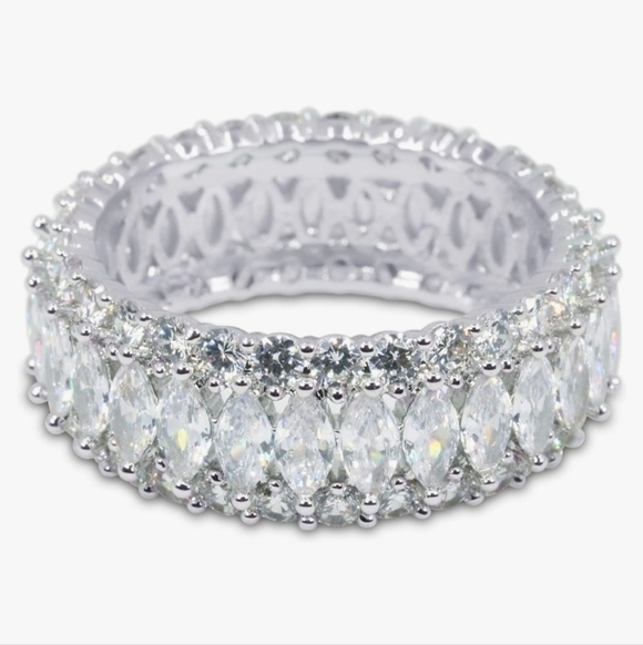 Jewelry - 18K White Gold Marquis Cut Eternity Ring Band Stacked Layered Gift Present